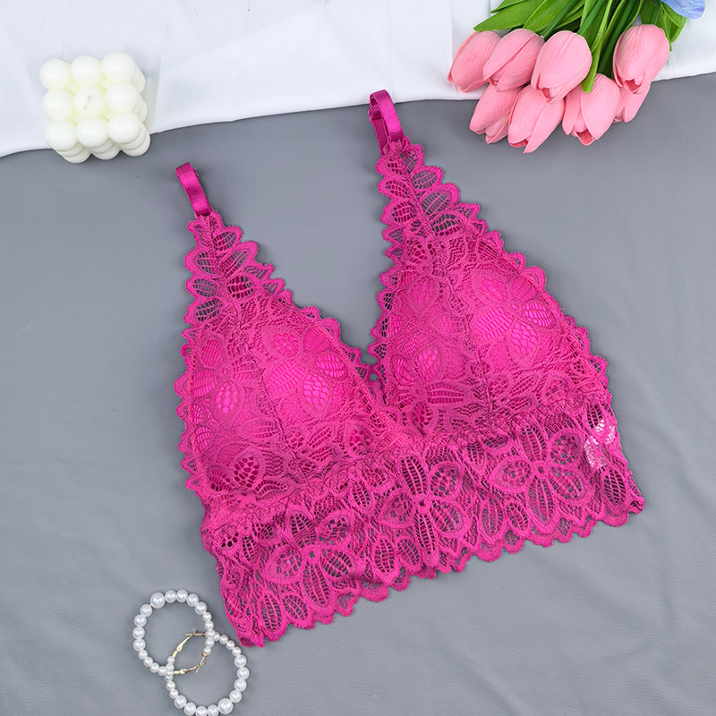 Bra de espalda francesa sexy de encaje de copa triangular envuelto en el pecho de la mujer sin marcas sin anillo de acero de la ropa interior del pecho