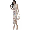 Nightclub sexy stand collar turnbuckle low cut butterfly print cheongsam skirt hip skirt vest dress