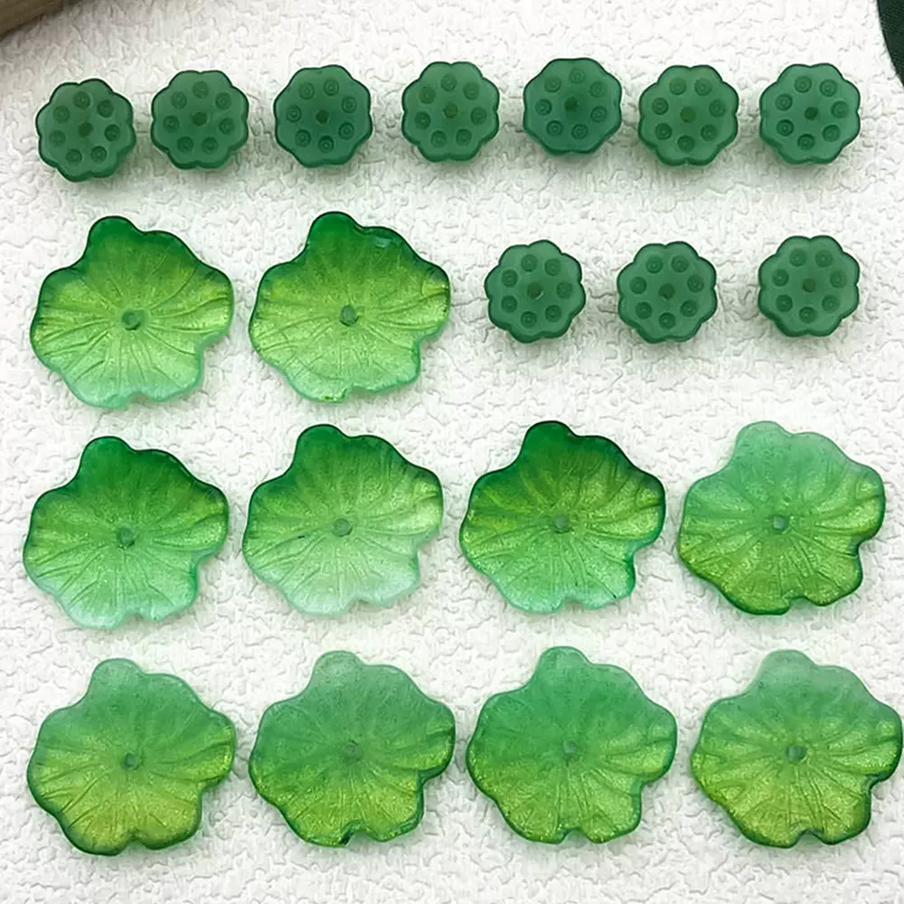 琉璃立体仿真植物荷叶diy古风发簪穿孔莲花莲子步摇材料饰品配件