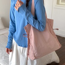 轻氧奶甜极简雾玫粉色抽绳设计托特包女大学生日常百搭休闲斜挎包