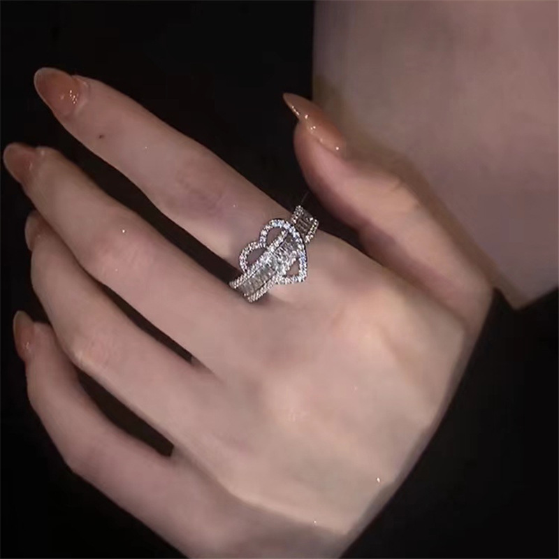 15g Weight Artificial Gemstones Inlay Material Open Rings Classification Adjustable Ring Size Elegant Retro Lady Heart Shape Copper Inlay Artificial Gemstones Open Rings