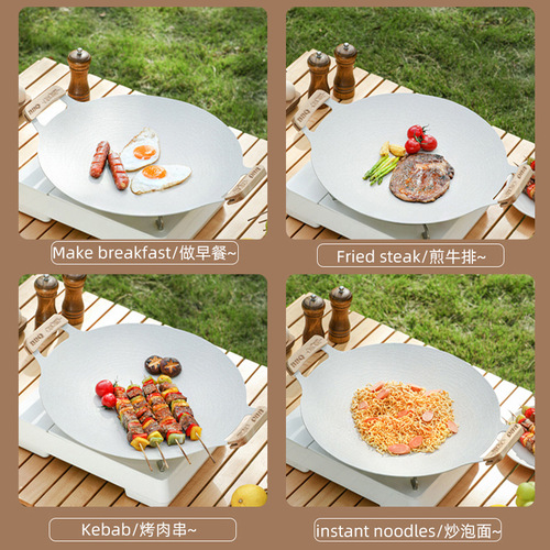 Wholesale household medical stone induction cooker Korean barbecue plate commercial non-stick pot wooden handle outdoor iron plate barbecue plate