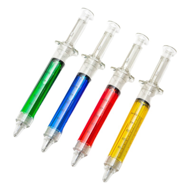 Bolígrafo creativo multicolor en forma de jeringa, bolígrafo publicitario novedoso para estudiantes con LOGO impreso en el cuerpo de la jeringa