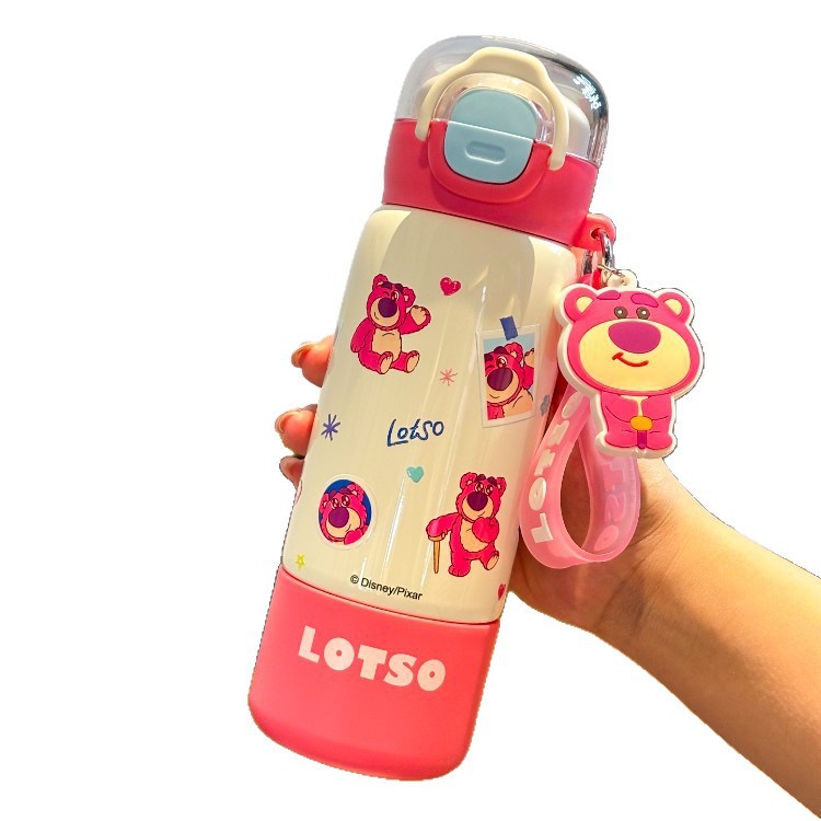 Juguetes de oso de fresa movilización total taza de aislamiento térmico 316 acero inoxidable portátil para niños doble taza de agua de paja especial para la escuela