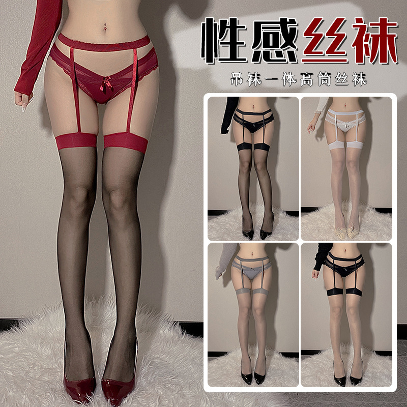 Three o'clock at night women's sexy one-piece red black stockings multi-color temptation thin over-the-knee stockings one-piece socks