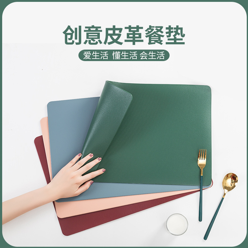 Cross-Border E-Commerce Creative Leather Placemats for Home Use with Cotton and Linen Texture Pattern, Pu Material, Heat Insulation Mat, Ins Style