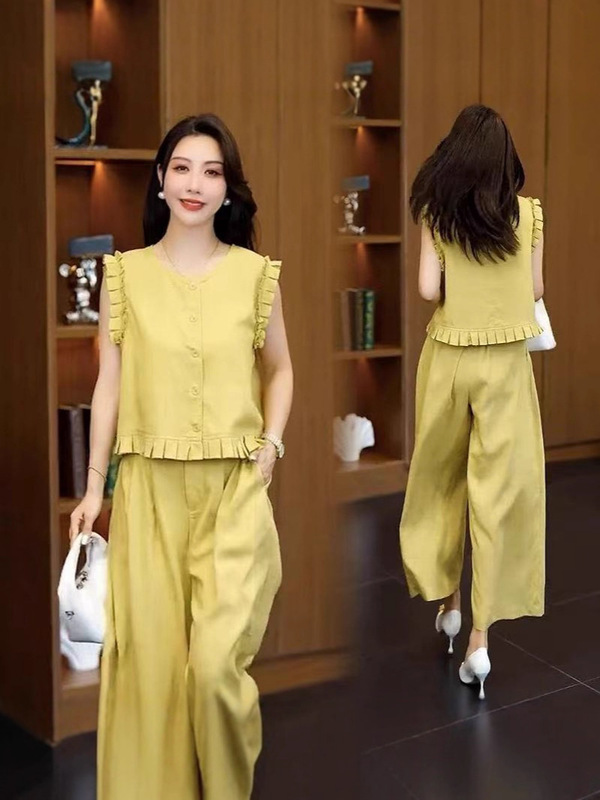 大码时尚套装女2025夏季新款洋气显瘦短袖上衣阔腿裤休闲两件套潮|undefined