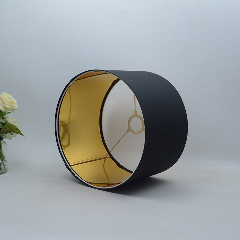Transfronterizo E27 Redondo KD Desmontaje recto Tela TCC Exterior Negro Interior Oro Cubierta de PVC Lámpara de noche Lámpara de pared Lámpara de pie Pantalla