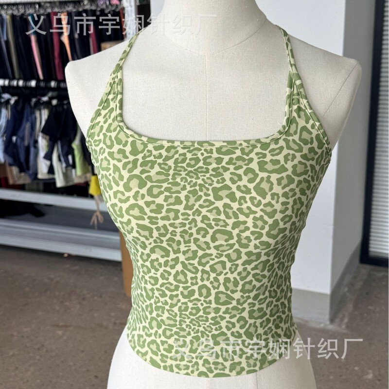 Fixed one-piece cup leopard print yoga sports tank top for hot girls, new pink cross-border women's clothing for spring and summer Fixed one-piece cup leopard print yoga sports tank top for hot girls, new pink cross-border women's clothing for spring and summer