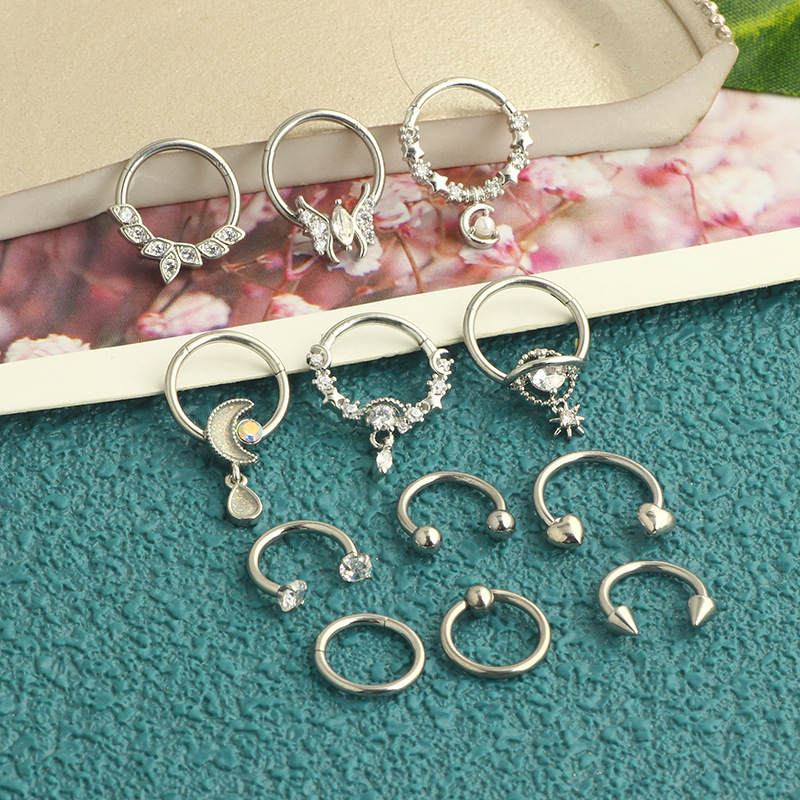 12-Piece Black Stainless Steel Nose Ring Set - Cross-Border Open Ring Nose Stud Ear Bone Piercing Jewelry detail image 16