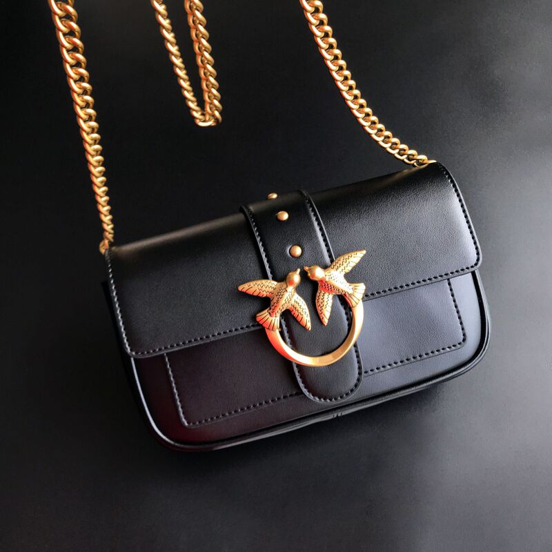 New Pinko Same Style High Quality Genuine Leather Rivet Chain Swallow Bird Bag Single Shoulder High Version Crossbody Women's Bag New Pinko Same Style High Quality Genuine Leather Rivet Chain Swallow Bird Bag Single Shoulder High Version Crossbody Women's Bag
