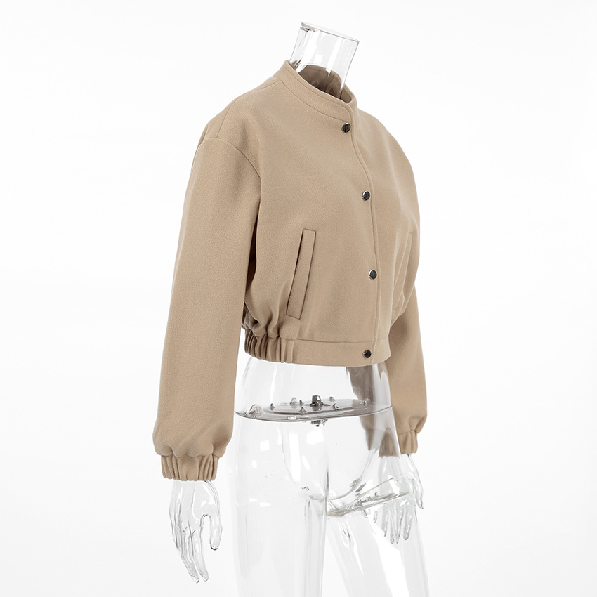 Damenbekleidung 2024 Herbst- und Winterdesign Fliegerjacke Mode Khaki Dicker Stehkragen Wollmantel Pendeln Damenbekleidung_voghion.com