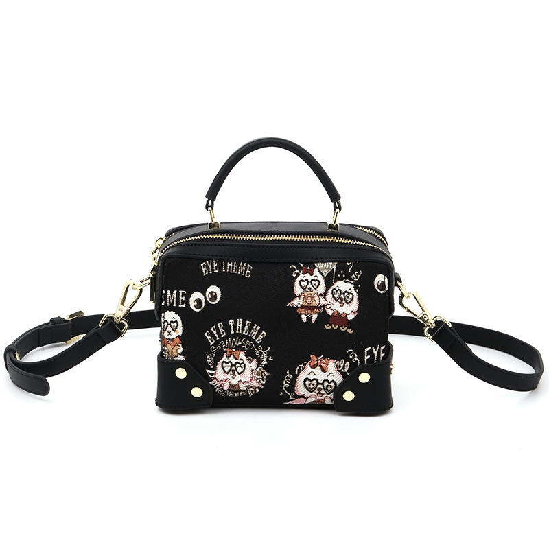 Color contraste de dama lienzo denim bordado bolso de hombro adorable diseño de nicho cremallera inclinada 2705#