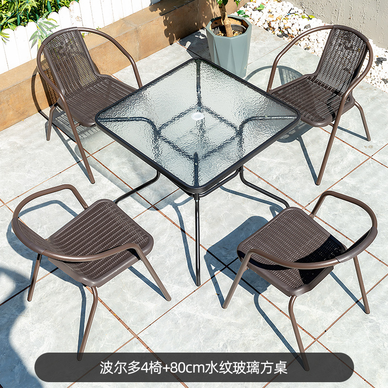 Juego de mesa y sillas de patio de hierro forjado con sillas de mimbre, para jardín