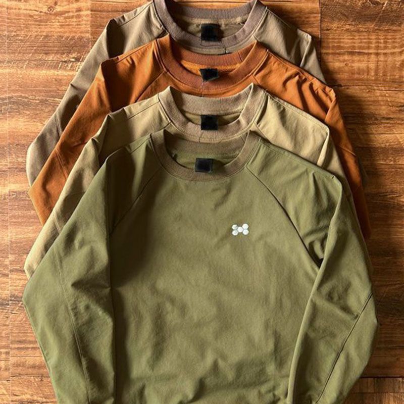 Autumn Japanese-Style Functional Sweatshirt, Thin Base Layer, Men's Long-Sleeve Crew Neck, Four-Way Stretch Woven Sports Top, Trendy