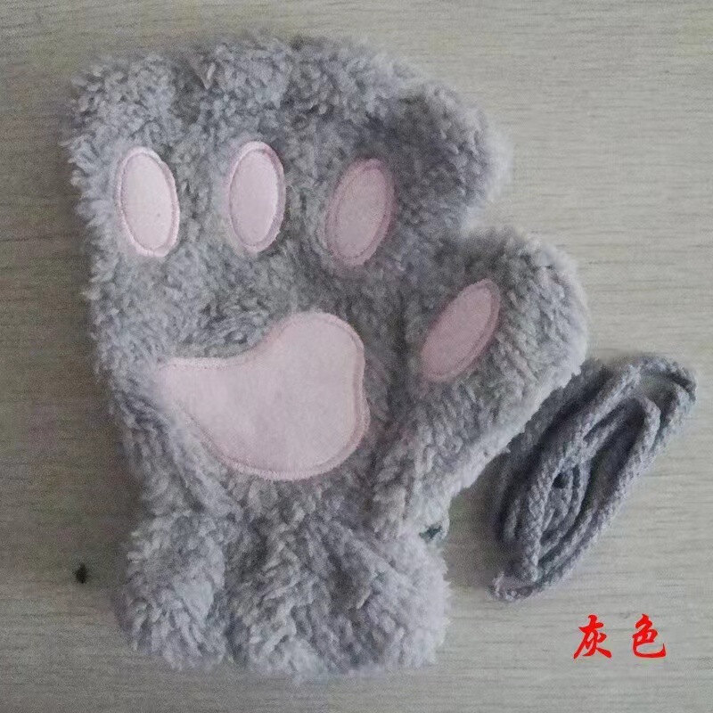 かわいい猫の爪の手袋の女性の秋冬の保温の防寒のぬいぐるみの半分の指の厚い加毛の成人の学生は字を書いて指を漏らします。|undefined