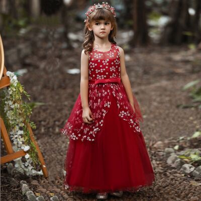 Europe and America Large girl Embroidery have more cash than can be accounted for Tailing Princess Dress children Dress skirt High-end Catwalk Host costume
