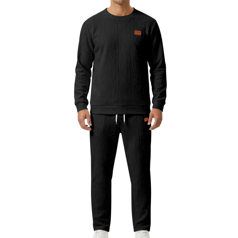 Men's Heavyweight Texture Letter Print Hoodie And Sweatpants Set, High Street Casual Loungewear For Street Style_viptrois.com