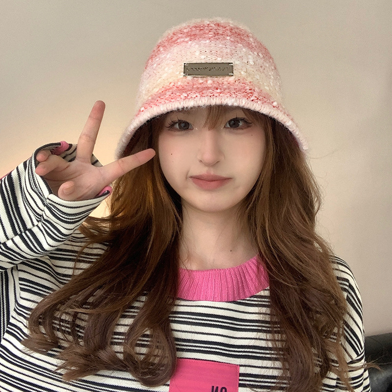 彩虹油画渐变撞色慵懒风水桶帽子女秋冬季复古ins网红百搭渔夫帽|undefined
