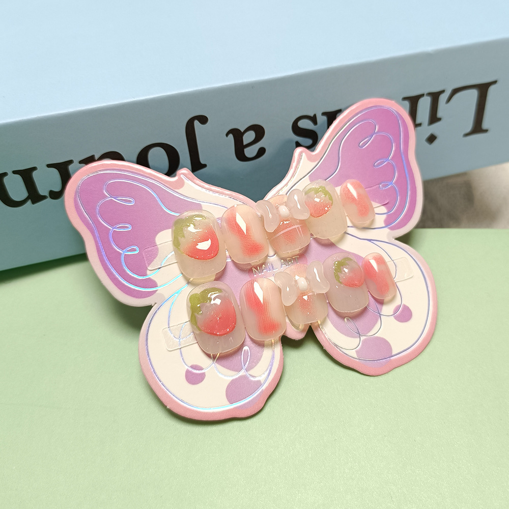10 piezas de decoración de uñas para niños, puntas de uñas 3D de estilo femenino en color rosa, puntas de uñas postizas para adolescentes de 12 a 18 años. image 1