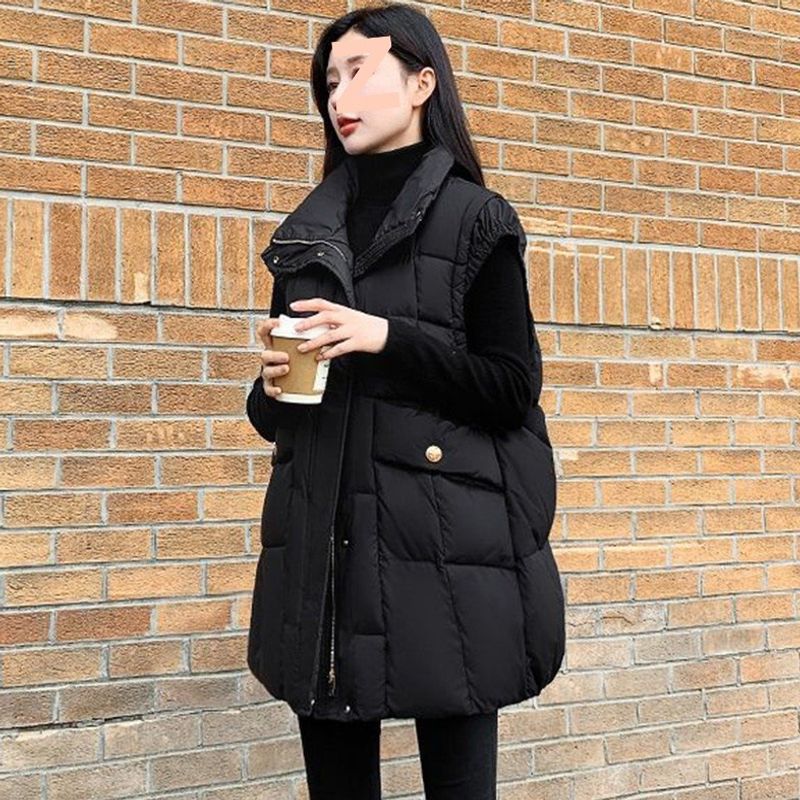 中长款羽绒服马夹女2026冬季新款流行洋气欧货黑色白鸭绒马甲外套