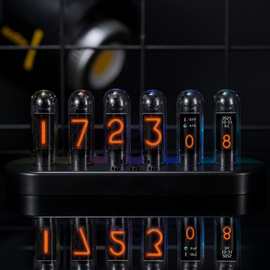 跨境专供拟辉光管时钟nixie tube clock彩屏温湿度桌面智能闹钟