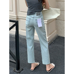 カード * 布92120ジーンズ女性夏の薄いストレートパンツKabodo明るい高腰が痩せている9分の棒ズボン