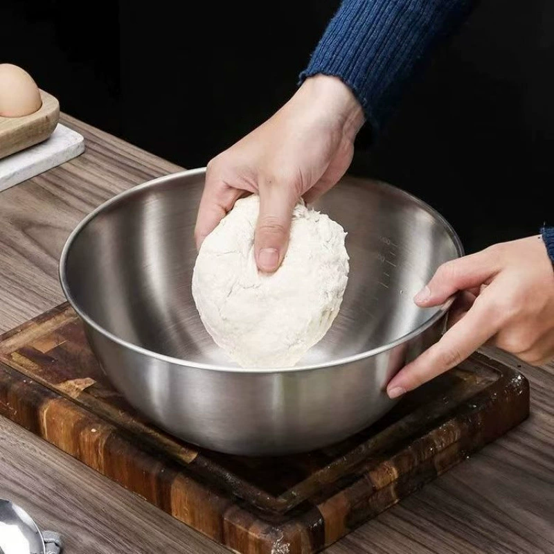Thick 304 stainless steel multi -functional dishes and noodles multi -use pelvic home Korean band scale salad bowl egg bowls