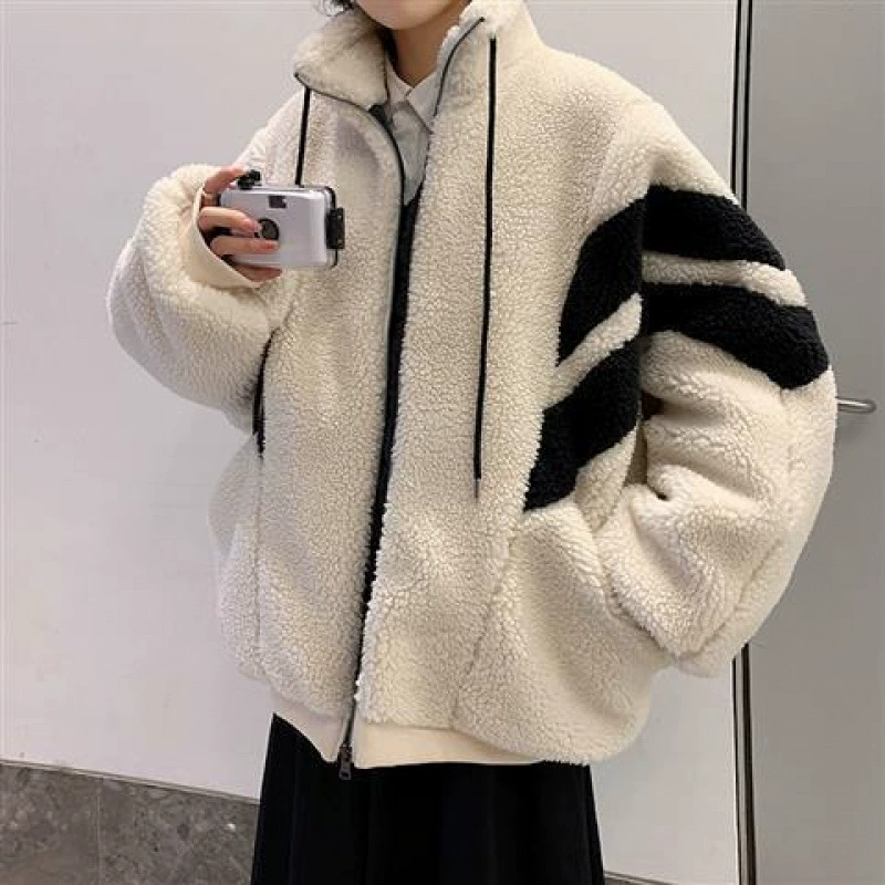Теплая демисезонная куртка для начальной школы в Chanel стиле, оверсайз, белый faux мех, размеры S–2XL