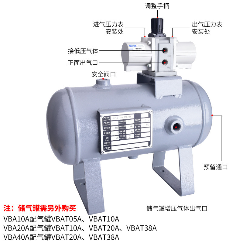 VBA40A-04 空気圧ブースターバルブ VBA10A-02 空気圧加圧 VBA20A-03 ガス空気ブースターポンプ|undefined