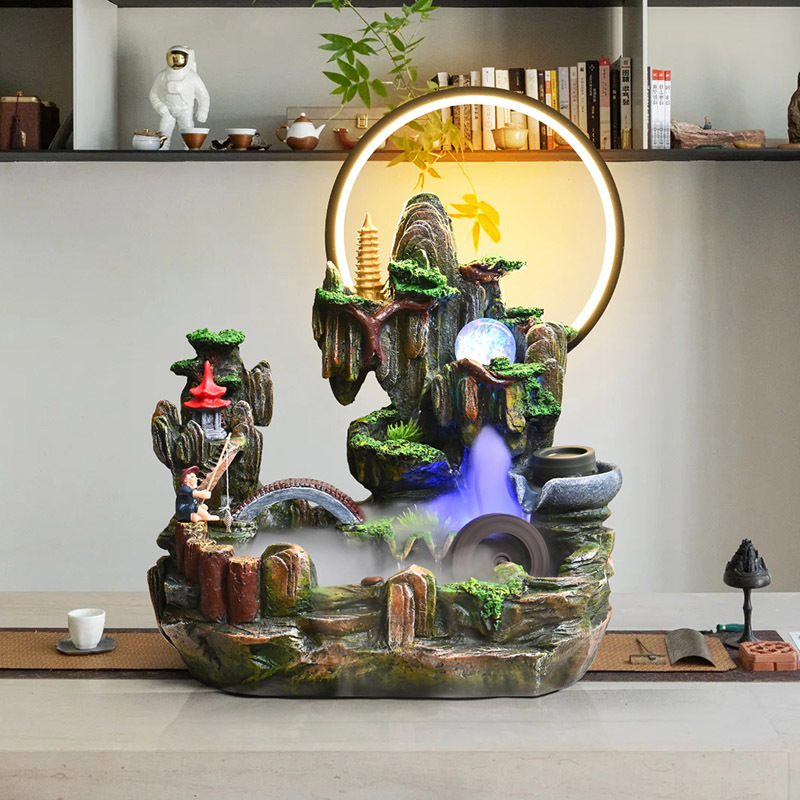 客厅流水摆件循环水办公室装饰品开业乔迁新居礼物招财水景加湿器
