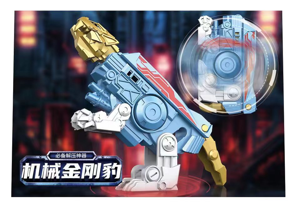 Transformer for finger, blue spinning top