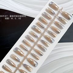 巴洛克風穿戴甲鎏金印染冰藍琥珀甜美純欲仙女風索馬里海美甲30片