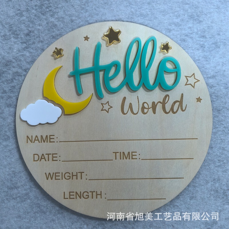 クロスボーダーこんにちはワールドhello world 3Dアルファベット新入生木製赤ちゃんマイルストーンカード月|undefined