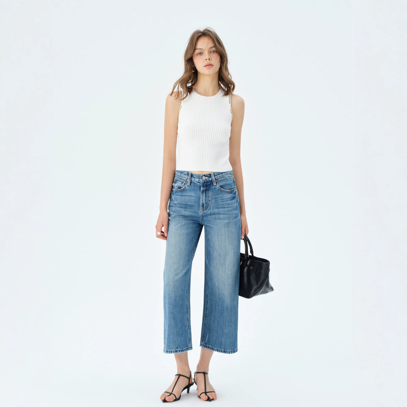 Mbb Non-Stretch Thin Pure Cotton Cropped Straight-Leg Jeans for Women, New Summer Style, Color-Blocking, Slimming, Versatile, Workwear Wide-Leg Pants Mbb Non-Stretch Thin Pure Cotton Cropped Straight-Leg Jeans for Women, New Summer Style, Color-Blocking, Slimming, Versatile, Workwear Wide-Leg Pants