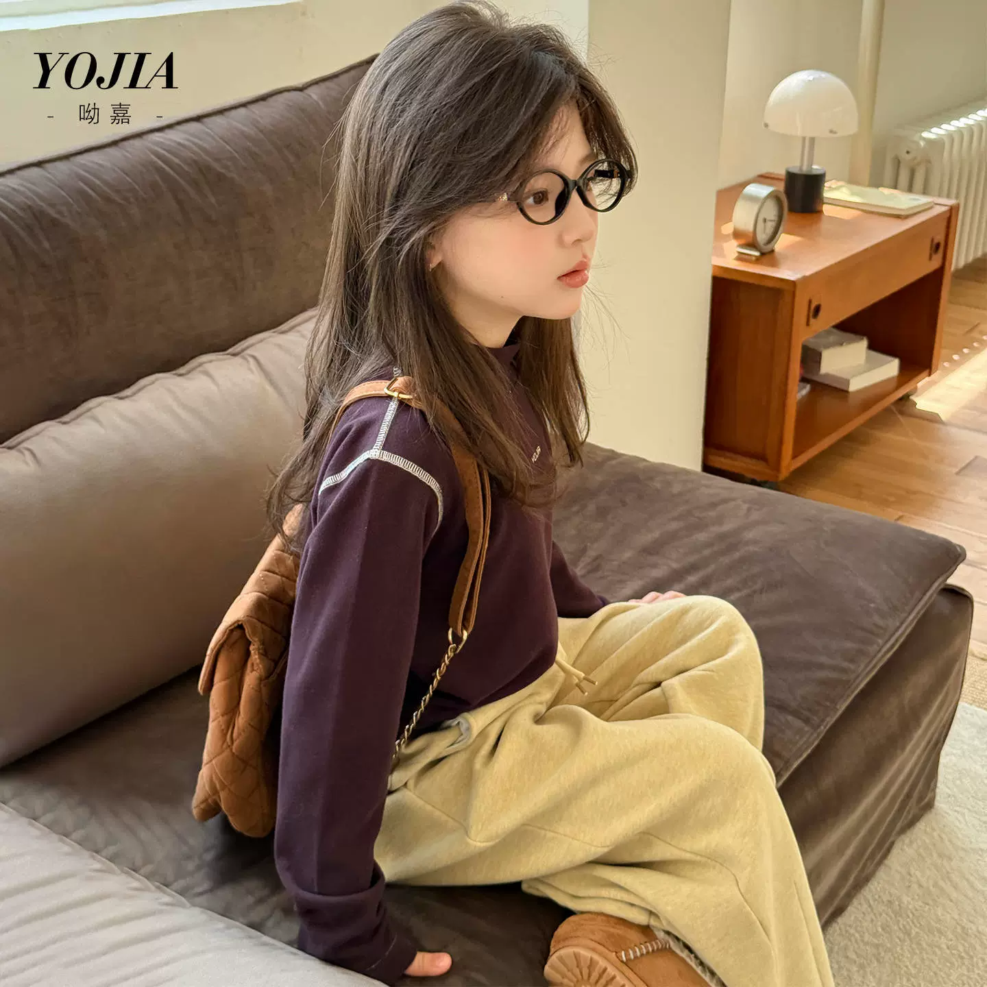 YOJIA女童半高领打底衫秋冬2025新款洋气加绒女孩长袖T恤儿童冬装