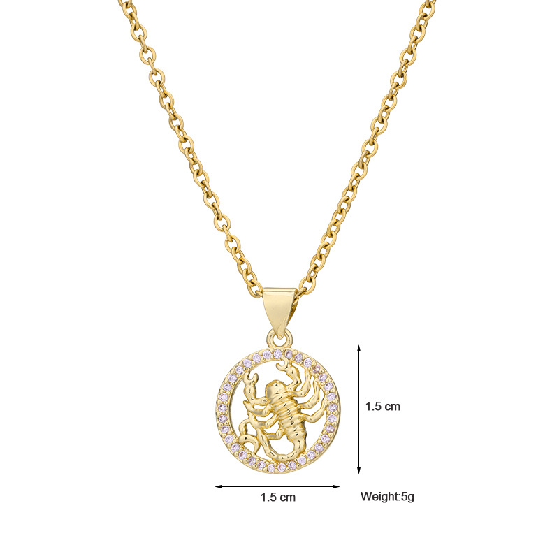 Fashion Twelve Constellation Copper Inlaid Zircon Gold Plated Stainless Steel Pendant Necklace display picture 1