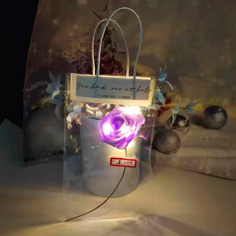 紫色玫瑰花+暖灯+礼品袋