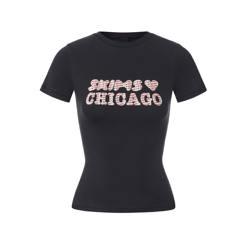 High-Quality 2026 Spring/Summer Skims Kardashian Chicago Limited Edition 3D Letter Print Slim-Fit Short-Sleeve T-Shirt