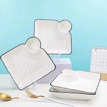 纯白饺子盘带醋碟家用早餐盘ins风创意网红分割餐盘寿司陶瓷盘