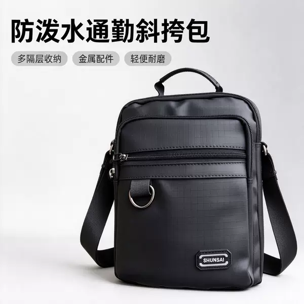 Men's Casual Crossbody Bag, Water-Resistant and Wear-Resistant, Multi-Compartment Business Commuter Handbag, Wholesale