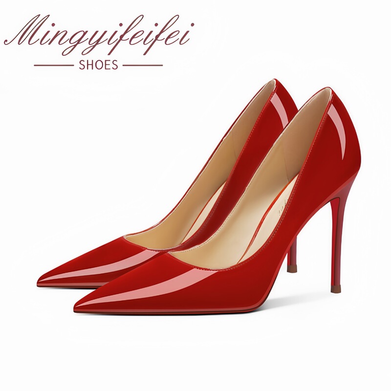 Burgundy High-Heeled Shoes for Women with Thin Heels, New Style 26, Autumn and Winter Elegant Bridal Wedding Shoes, Versatile Red Pointed-Toe Single Shoes Wholesale