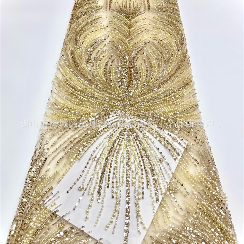 Vestido de boda estilo francés de moda cena festiva vestido de fiesta tela de encaje tela bordada