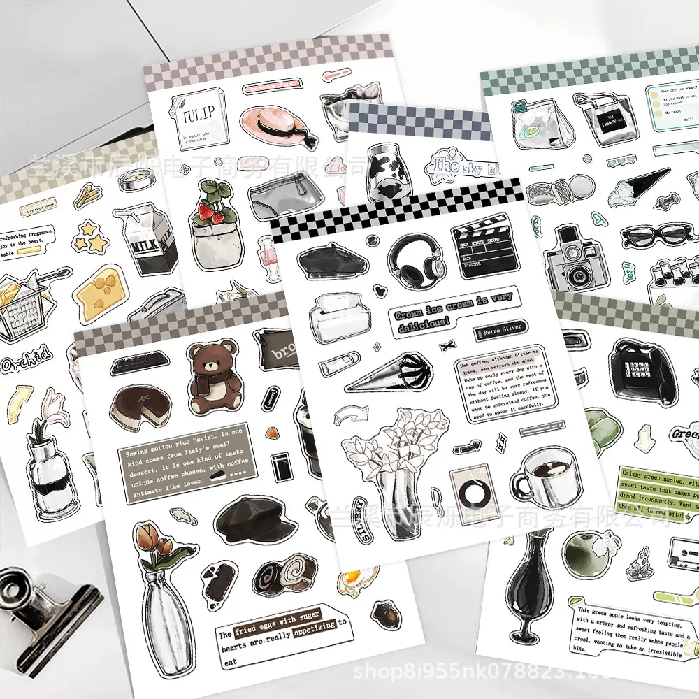 8张原创等待周末拼贴画diy手机壳手账本咕卡背卡水杯装饰防水贴纸