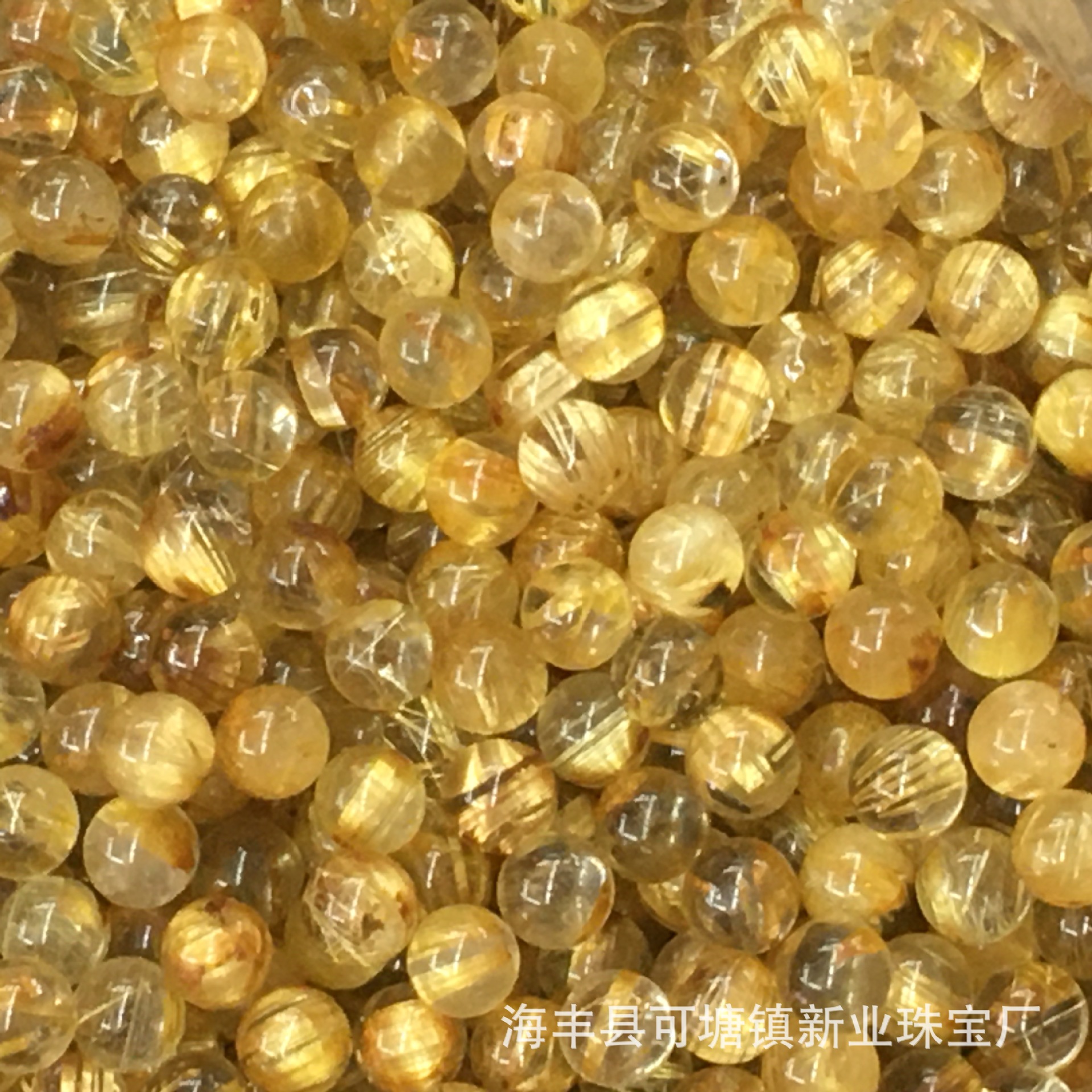 天然巴西钛金金发晶3M4M5M没打孔散珠圆珠批发可镶嵌饰品跨境货源