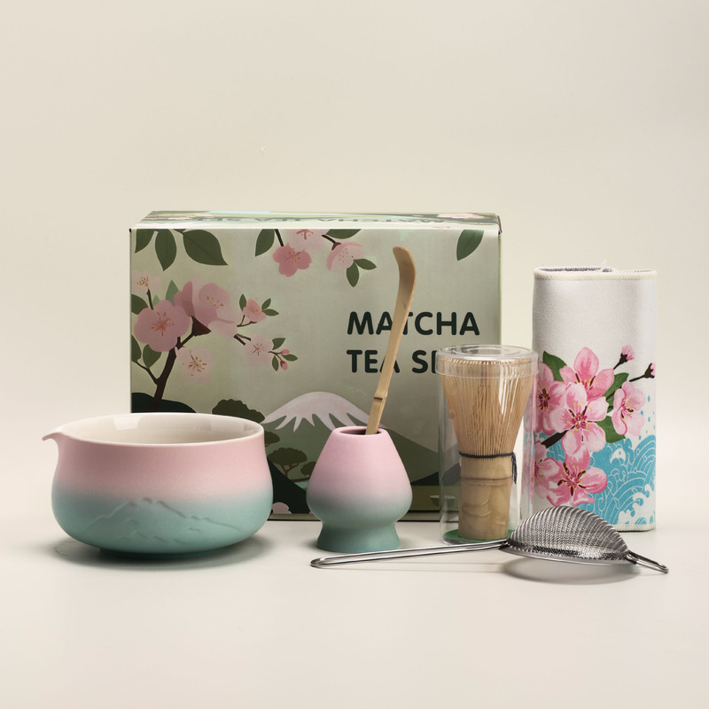 2025釉画彩远山抹茶碗套装打抹茶工具抹茶刷粉碗搅拌器茶筅器具|undefined