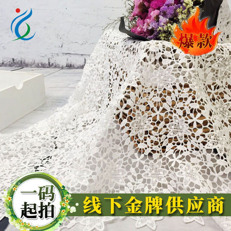 2022新款精致水溶镂空白色绣花蕾丝面料时尚女装服装刺绣桌布布料