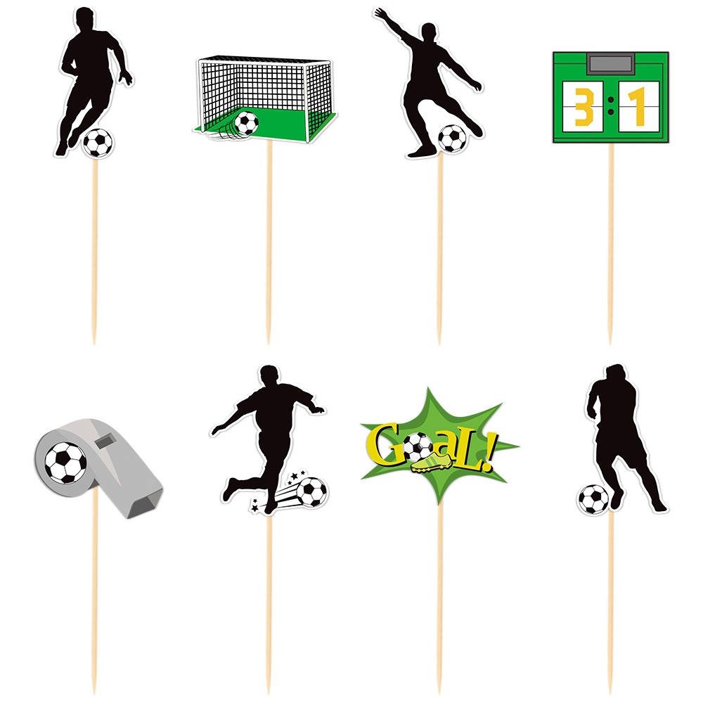 Transfronteriza fútbol tema fiesta de cumpleaños decoración traje fútbol cumpleaños bandera pastel decoración tarjeta inserción