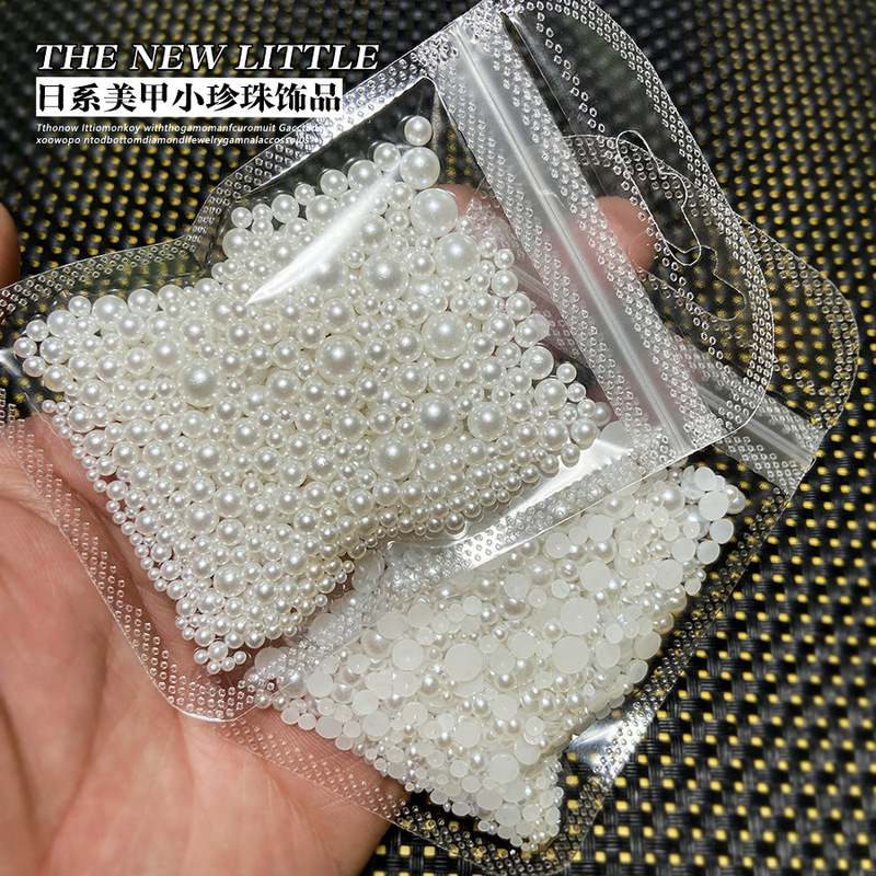 Japanese Mini Nail Art Half Round Flat Bottom Pearl Rice White Nail Size Mixed Jewelry Sticker diy Material Accessories