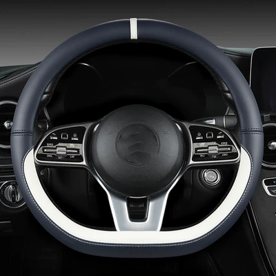 Steering wheel cover – car supplies medium handle - d-shaped-dark-blue-white-plastic-ring-38cm
